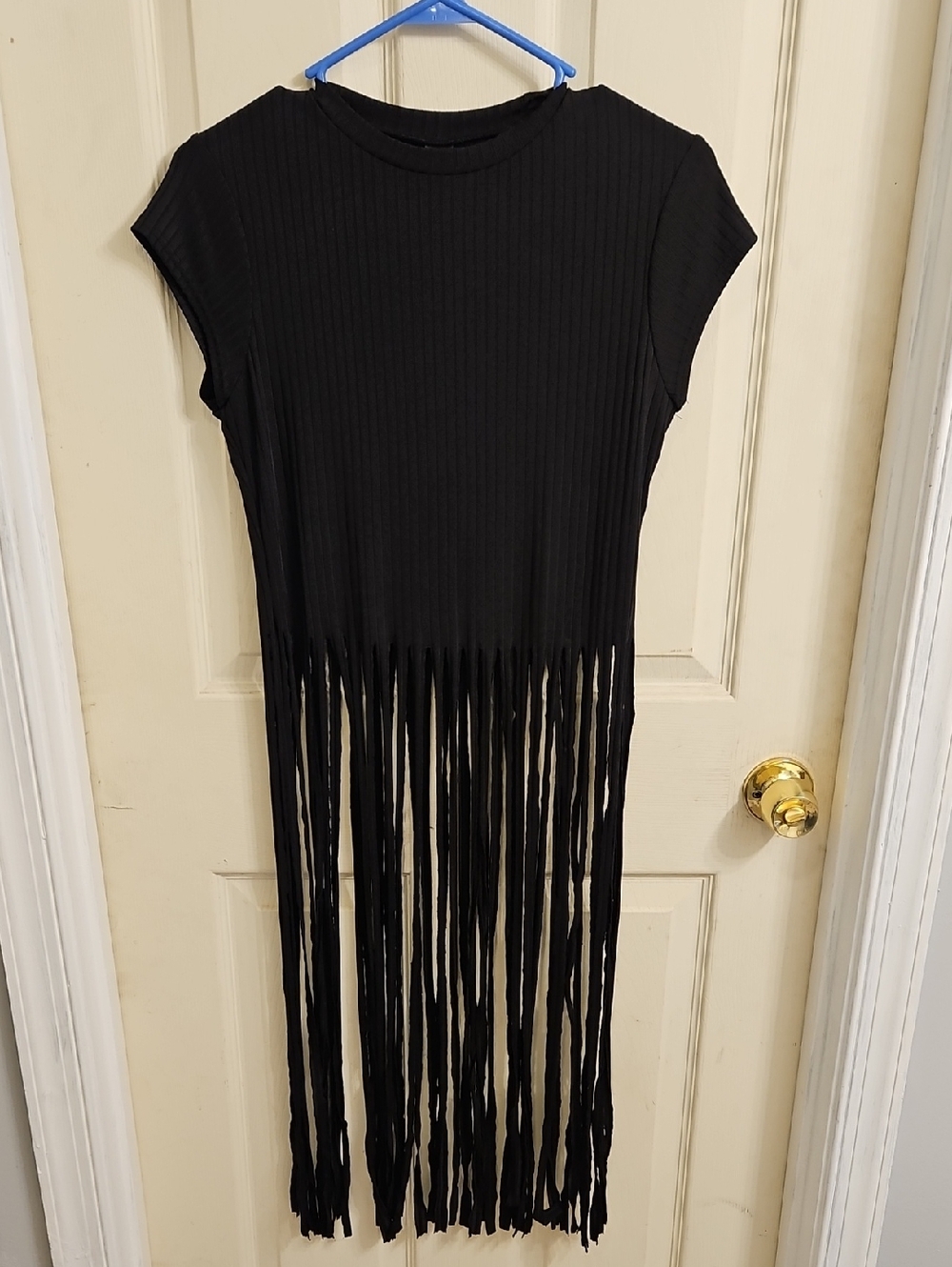Black Ribbed Fringe Top